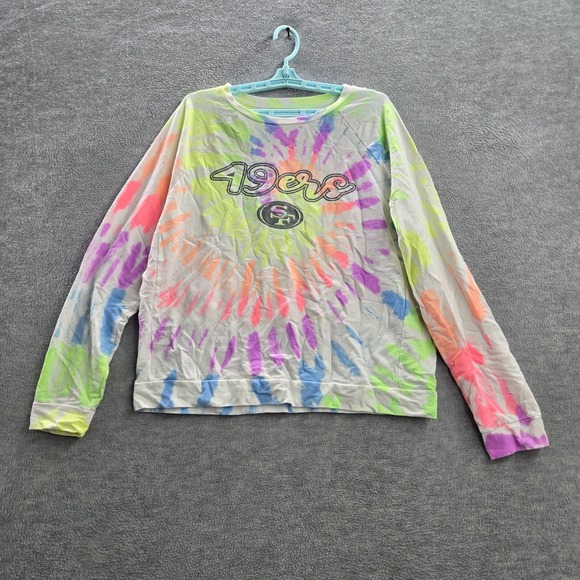 San Francisco 49ers Women Sleepwear XL Yellow Tie Dye Sweatshirt Rainbow Logo - Picture 1 of 8